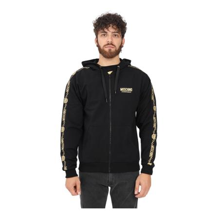Moschino Logo Printed Zipped Hoodie Sort, Herre