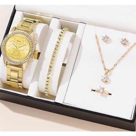 Kvinder smykkesæt, smukt elegant urarmbånd halskæde Luksuriøst til valentinsdag gave fødselsdagsferie gold-1