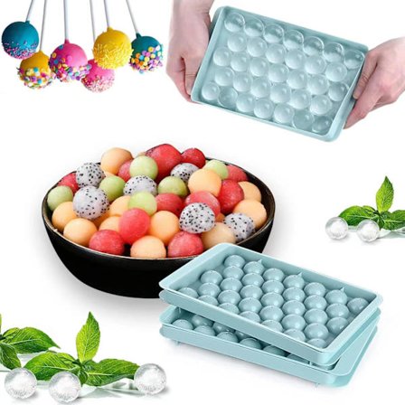 Blå - 2 runda istärningsbrickor, isbollar för frys, 2 modeller x 66 i