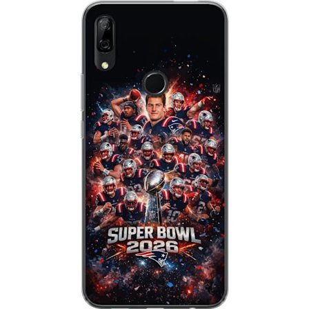 Yhteensopiva Puhelinkuori Huawei P Smart Z Super Bowl 2026 juliste, jossa New England Patriots ja NFL-mestaruuspalkinto räjähtävän urheilullisessa suu
