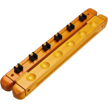 A Set Pool Cue Rack Wall Mount Stick Rack Wooden Billiard Cue Holder Stand with 6 Cue Clips for Bill