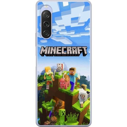 Kompatibel Mobilcover til Sony Sony Xperia 10 V Minecraft eventyrklippe med Steve, Alex, dyr og mobs i klassisk blokstil, hvor hele verden samler sig