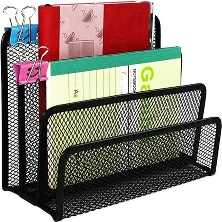 Skrivbordsorganisatör, nätkontorsmaterialorganisatör, 3 fack metallnät skrivbordsorganisatörer, för dokument, papper, brev, svart