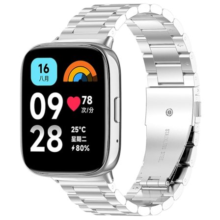 Silver Silver Tre Pärlor Metall Klockarmband kompatibelt med Redmi Watch 3 Active