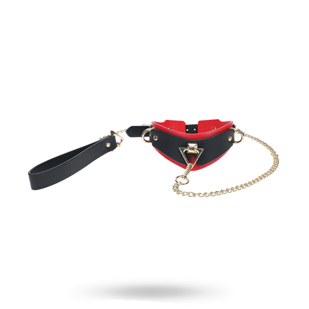 Milan Collection - Collar with Leash - Black/Red - Vuxen.se - BDSM halsband, BDSM koppel