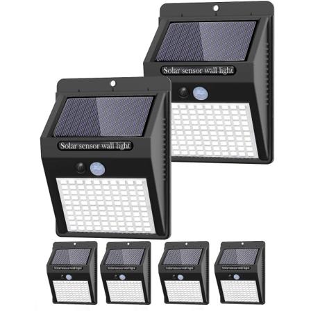 6-pakks Solcellelys Utendørs, 3 Moduser/100 LED Solsikkerhetslys, Trådløst IP65 Vanntett Solsportslys, Solcellevegglys Utendørs, Utendørslys F