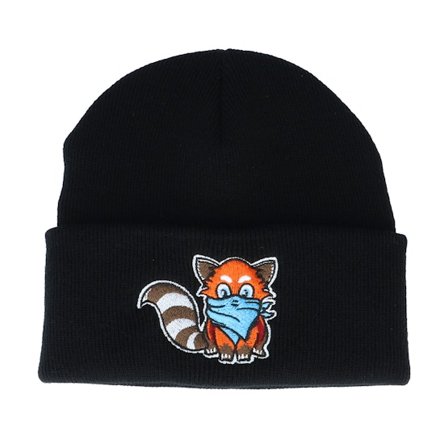 Kiddo Cap - Kids Hatsie The Red Panda Black Beanie Cuff Black Beanie - @ Hatstore