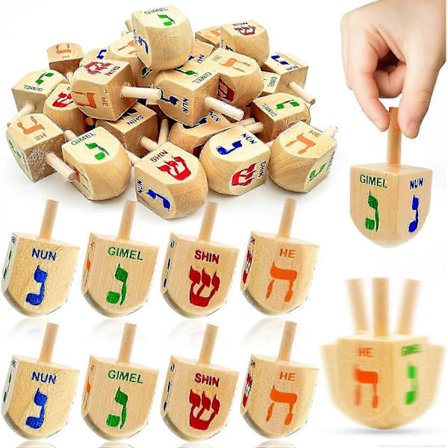 30-pak Træ Hanukkah Dreidels Spil, Hanukkah Gaver Farverige Hebraiske Bogstaver Snurretoppe Legetøj DIY Malet Træ Dreidel
