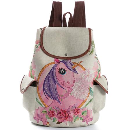 Studenter Stor Kapacitet Söt Unicorn Print Burlap Ryggsäck
