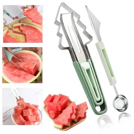 3-i-1 Vannmelon Stylingverktøy, Rustfritt Stål Melon Baller Scoop Sett Juletre Iskremverktøy Vannmelon Frukt