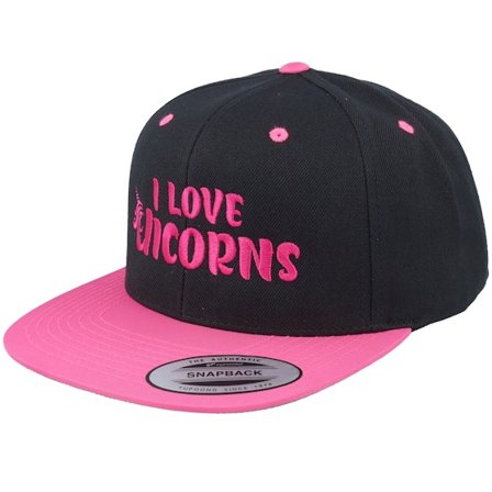 Unicorns - I Love Unicorns Black/Neon Pink Snapback Snapback Black Cap - @ Hatstore