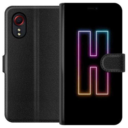 Kompatibelt Lommeboketui til Samsung Samsung Galaxy Xcover 5 Minimalistisk neonbokstav H i fargeskiftende lys mot svart bakgrunn med moderne typografi