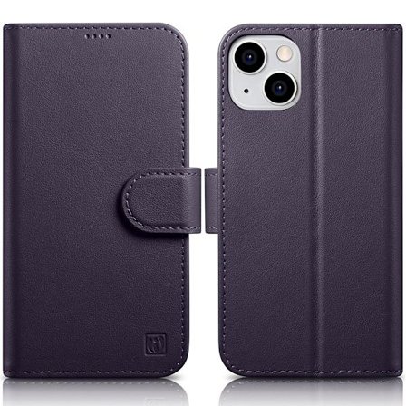 iCarer Lommebokveske 2-i-1 iPhone 14-deksel Leather Flip Cover Anti-RFID mørk lilla (WMI14220725-DP)