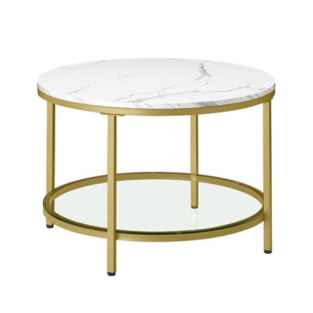 Pyöreä sohvapöytä marmoripintainen ja lasitaso alla - Valkoinen/Kultainen