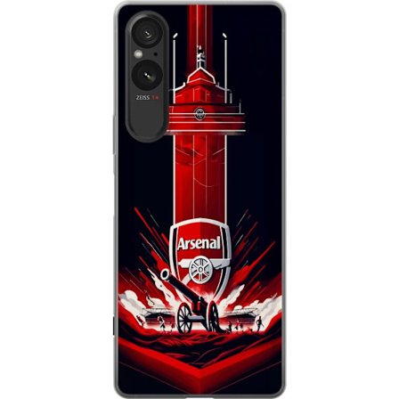 Yhteensopiva Puhelinkuori Sony Xperia 5 V Arsenal-embleemi, jossa tykki ja stadionmotiivi voimakkaassa punaisessa ja valkoisessa urheilusuunnittelussa
