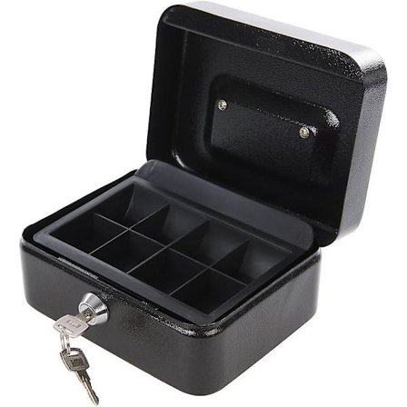 Lukittava metallinen kassalaatikko arvoesineille - Musta - 12,5x9,5x6 cm