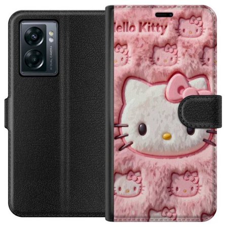Yhteensopiva Lompakkokotelo OnePlus Nord N300 Hello Kitty vaaleanpunainen pörröinen tausta, jossa on ikoninen kasvot ja kawaii-esteettisyys