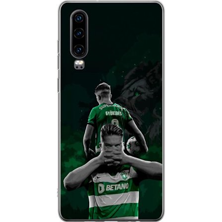 Yhteensopiva Puhelinkuori Huawei P30 Neonmotiivi, jossa teksti "Gaming is in my DNA" sinisenä ja punaisena tiiliseinällä, jossa loistava DNA-spiraali.