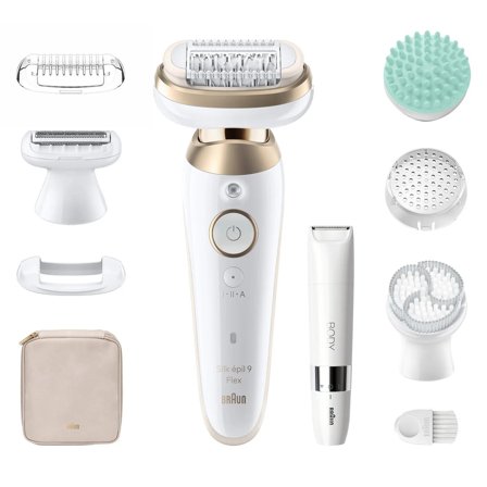 Braun Silk-épil 9 Flex 3S SkinSpa Epilator SES9-481 (hvit/gull) Enkel hårfjerning, 360 flex hode, eksfolieringsbørste, inntil 1 mnd m/ glatt hud