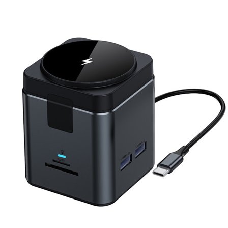 USB-dokkingstasjon med 15W magnetisk trådløs lading, USB-adapter, strømforsyningsdokkingstasjon inkluderer 3 USB 3.0-porter Ethernet