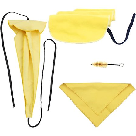 Saxofonrengøringssæt med rengøringsklud og mundstykbørste