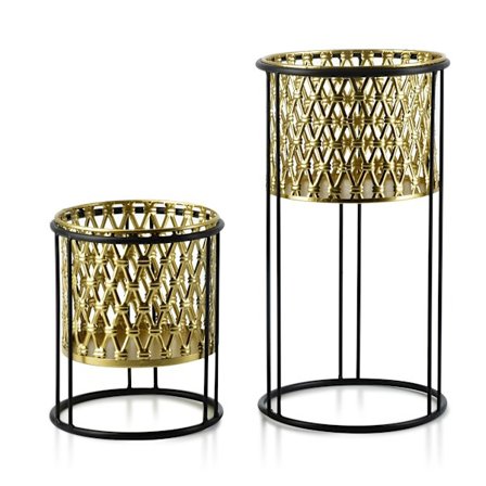 SWEN Sæt med 2 metalblomsterpotter i sort og guld