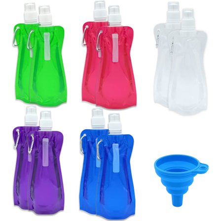 10 kpl kokoontaitettava uudelleenkäytettävä vesipullo karabiinihakasella ja taitettavalla suppilolla, kuntosalille, urheiluun, joukkueille, 
