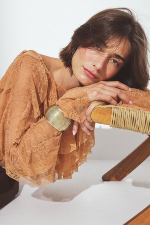 NA-KD Haut en dentelle à volants - - Orange - M