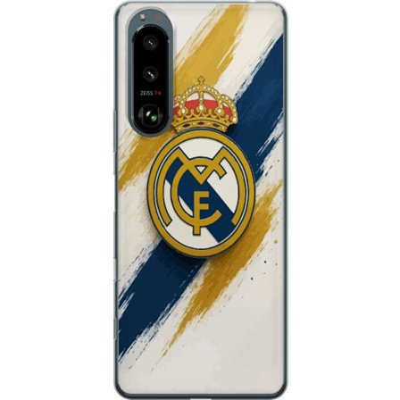 Sony Xperia 5 III Genomskinligt Skal Real Madrid-emblem på vit blå och guldig bakgrund, stilren sportdesign perfekt för spanska fotbollsfans och el