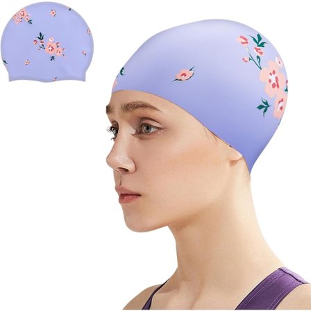 Svømmehue til kvinder, silikone svømmehatte til langt hår vandtæt badehætte til kvinder og piger - lilla