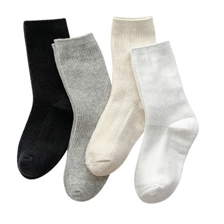 4 par børnestrømper i mellemlang længde, ensfarvede, strækbare manchetter, bomuldsstrømper der ånder, størrelse S