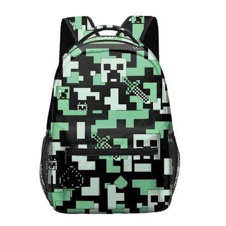 Kompatibel Minecraft Ryggsäck för Pojkar Svart Skolryggsäck Barn Grön Creeper Zombie Skelett Enderman Grottspindel LL