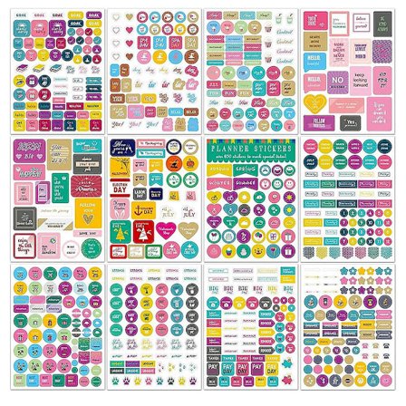 12 Ark Planner Stickers Månedlige Faner Til DIY Kalender, Ugentlig Daglig Planner Stickers Arbejdsplanlægning([HK])