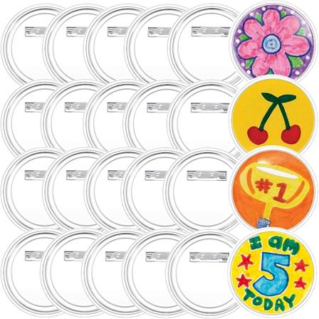 20 kappaleen akryylinappibadgeja, läpinäkyviä nappeja, käsintehtyjä nappibadgeja nuppineuloilla, badge-valmistussarja lapsille, DIY-badge-