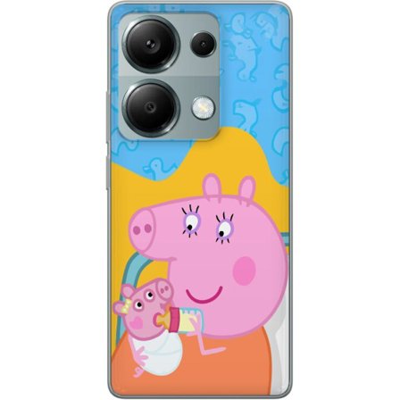 Kompatibel Mobilcover til Xiaomi Redmi Note 13 Pro 4G Peppa Gris familie motiv med mor gris, far gris og venner, farverig tegnet børnebillede
