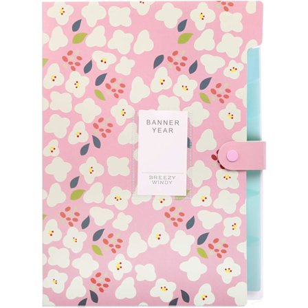 Laajennettava Expanding File, Expanding File Folder A4, Expanding File Organiser 6 taskulla, Filing Folder Organiser, Kukkapainatut kansiot, Pinkki