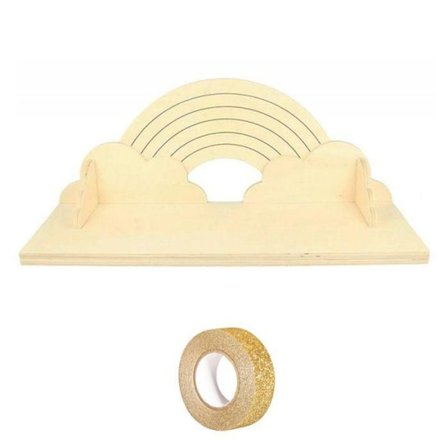 Regal i trä Regnbåge 40 cm + guldmaskeringstejp med glitter 5 m