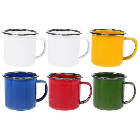 6 stk håndholdte emaljekrus i retrostil, fargede emaljekrus, tykke kaffekrus for melk