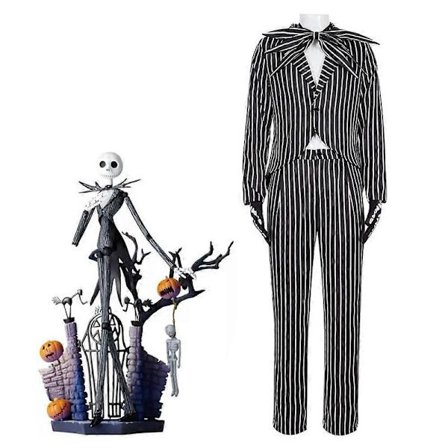 The Nightmare Before Christmas Jack Skellington Cosplay Kostume Sæt Mænd Stribet Kostume Halloween Fest Fancy Dress Outfit