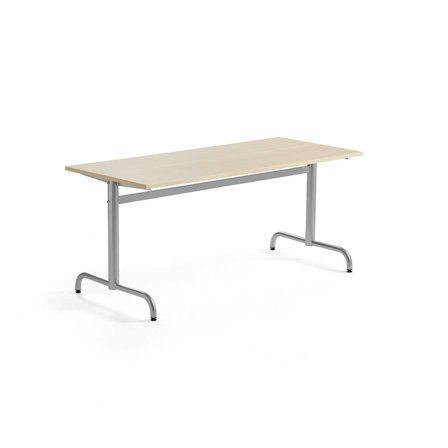 Table PLURAL, 1600x700x600 mm, noise reducing high pressure laminate birch, silver