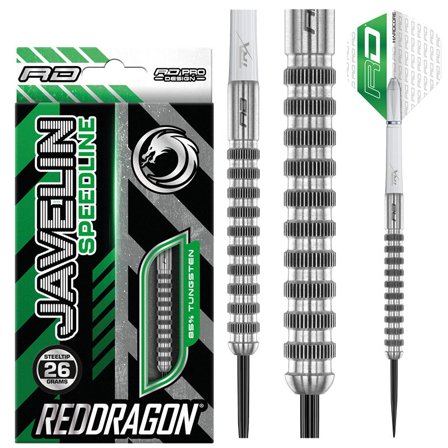 Red Dragon Darts Javelin Speedline Steel Tip Darts, 24g/26g, 85% Tungsten, Silver, Pro Design, Hardcore, Professional, Flights, Points