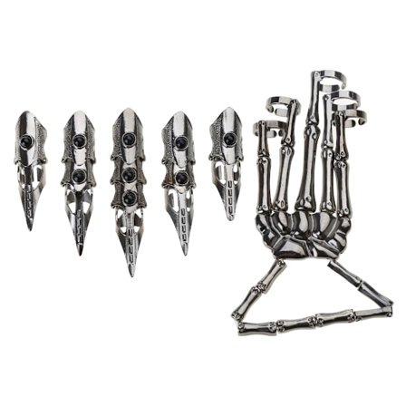 Gotisk Punk Svart Skelett Full Finger Ringar Justerbar Metall Finger Klo