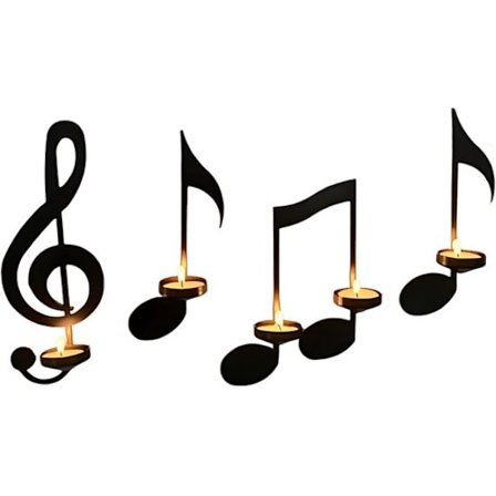 4-delad vägglampa/ljusstake set - 3 storlekar - Musiksymbol vägglampa/ljusstake - Ljusstakar i metall - Lämplig för bröllop, verandor, uteplatser