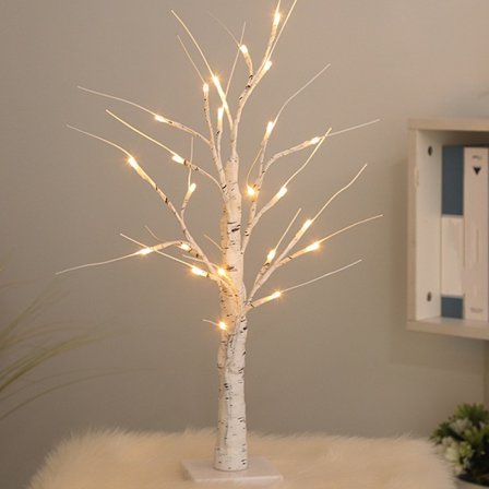 60 cm, Upplyst björk med 24 varmvita LED-lampor Batteri/USB O, ZQKLA