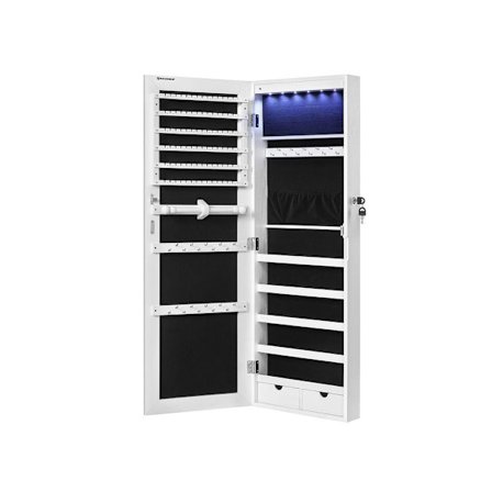 Rootz Hængende smykkeskab - Spejlskab med LED indvendig belysning - Fuld længde spejl (37 x 108 cm) - Vægmonteret eller hængende på dør