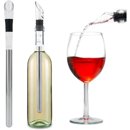 Viinijäähdytinpuikko 3 in 1 Viininjäähdytin Ruostumattomasta teräksestä valmistettu viinin kaadin ja jäähdytyspuikko Viinipullon jäähdytinpuikko 