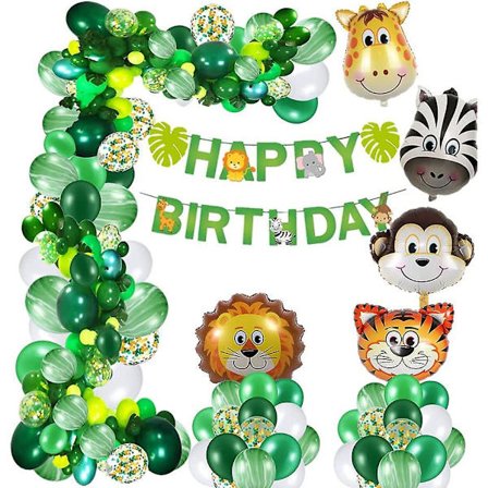 Djungeltema Festdekorationer, Grattis På Födelsedagen Banner Med Latexballonger Och Safari Djungeldjur, Festballonger Djungeltema För Födelsedag