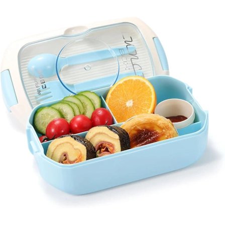 Bento Box Sæt, Bento Box til børn og voksne, genanvendelige madkasser med gaffel, ske (ingen kop) Blå