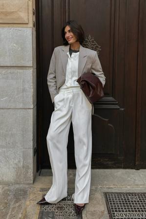 NA-KD Classic Pantalon de tailleur habillé à taille mi-haute - Pantalon droit - OffBlanc - EU 34