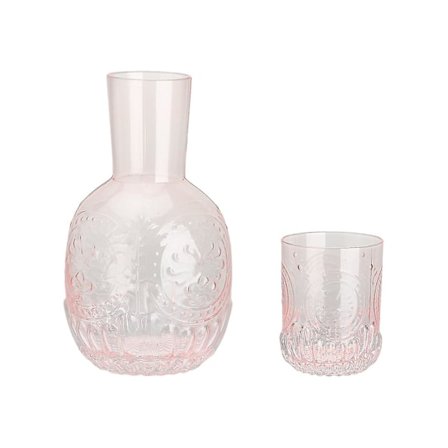 2024 Ny Vintage Vattenkaraff för Sängbord med Tumbler Ribbad Kann och Matchande Dricksglas Fungerar Även Som Lock (FMY)